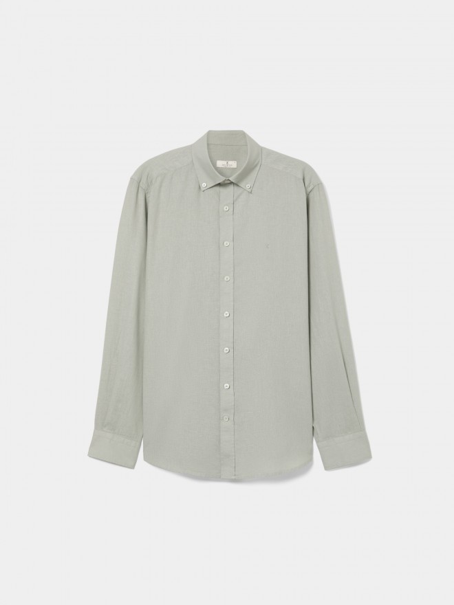 Camisa de corte regular en lino y algodón Camisa de corte regular en lino y algodón
