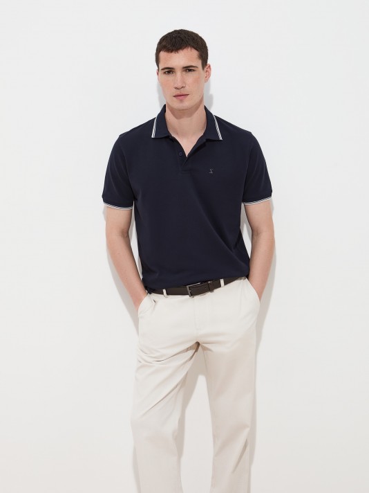 Cotton piqu� polo shirt with stripes