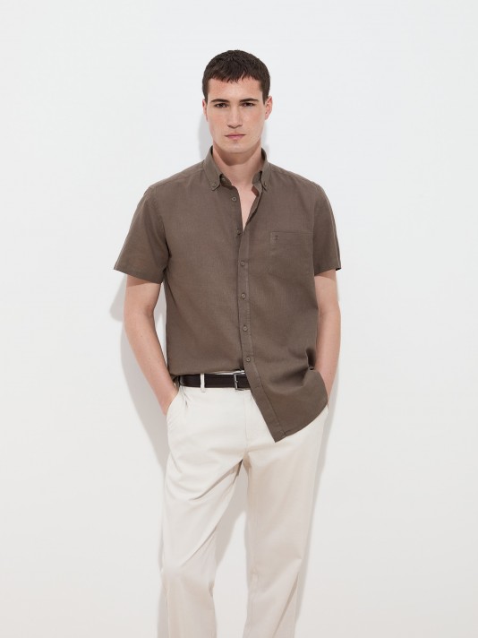 Short-sleeved shirt in linen and cotton