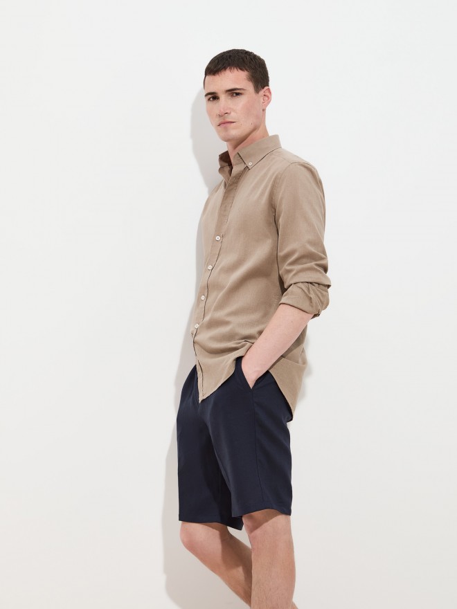Regular fit shirt in linen and cotton