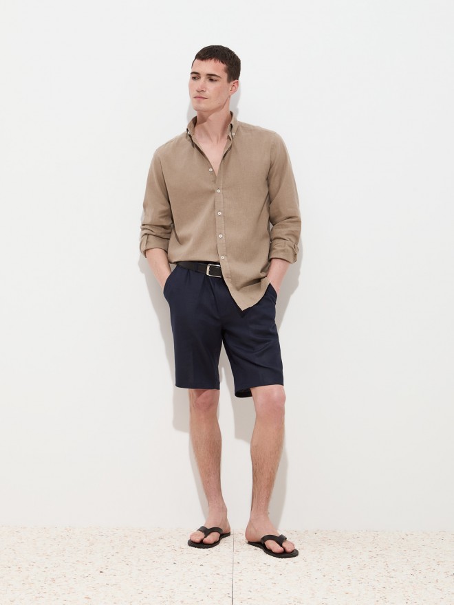 Regular fit shirt in linen and cotton