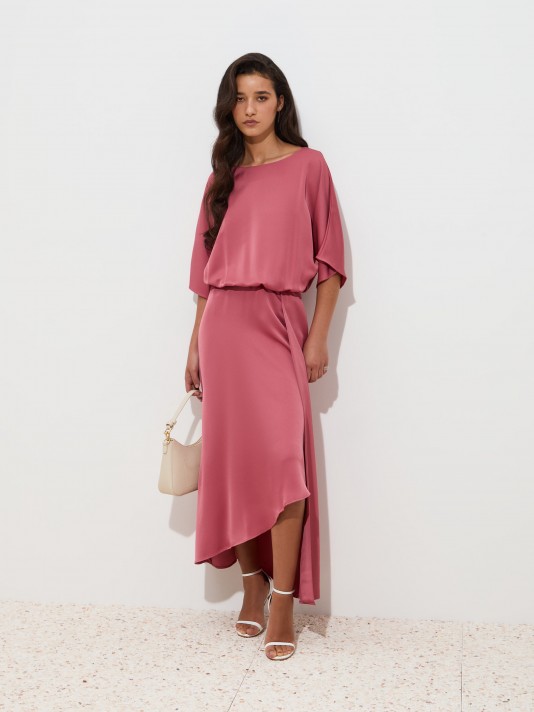 Asymmetrical flowy dress with batwing sleeves. - D005319_446 - Decenio Asymmetrical flowy dress with batwing sleeves. - D005319_446 - Decenio