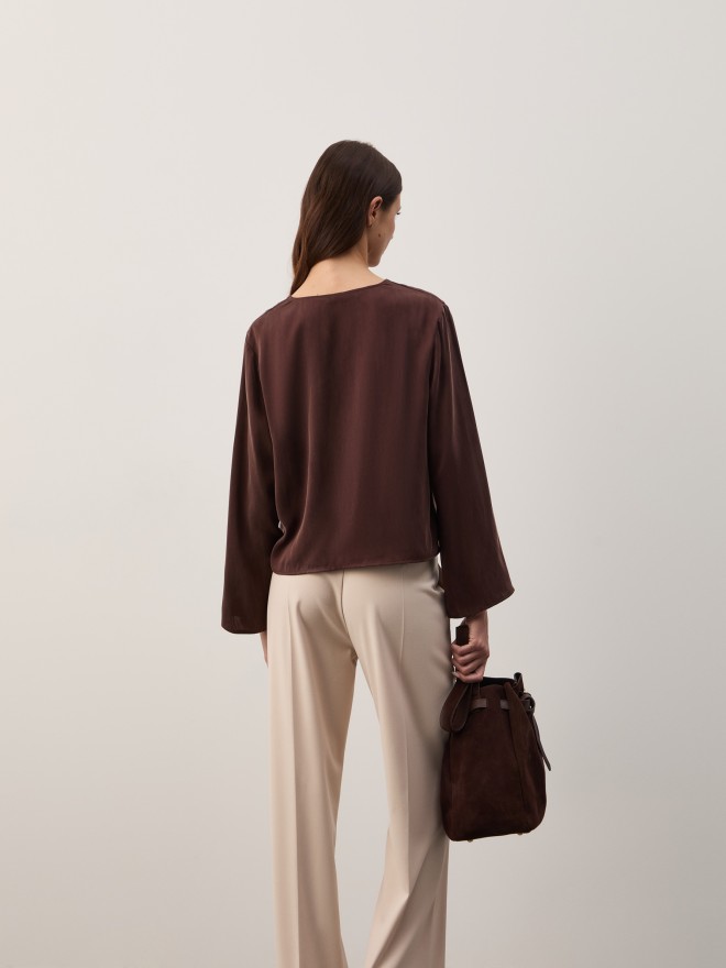 Draped blouse with cupro fabric Draped blouse with cupro fabric