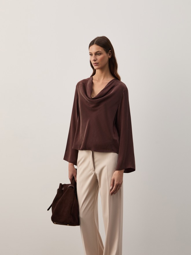 Draped blouse with cupro fabric Draped blouse with cupro fabric