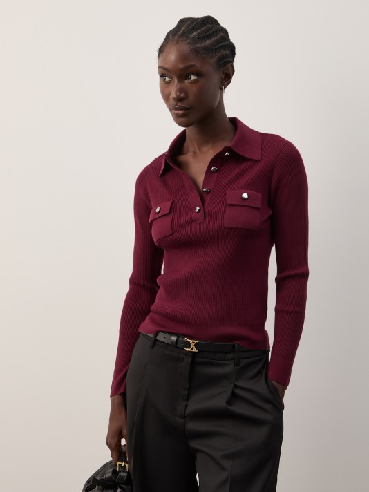 Ribbed knit polo shirt
