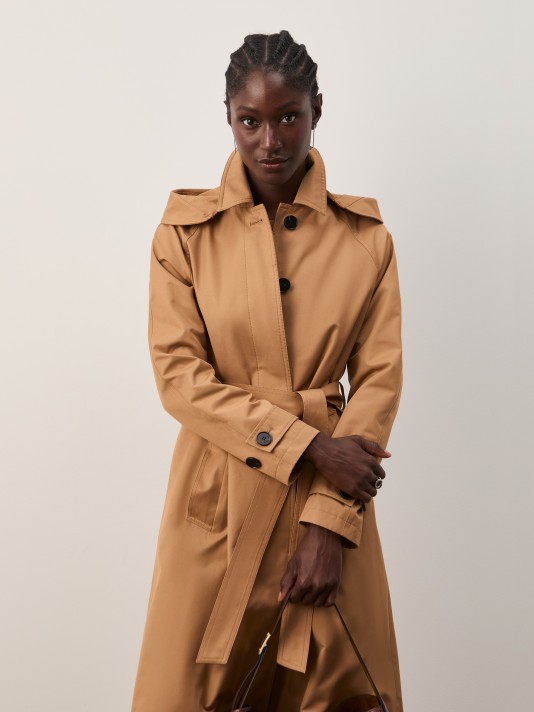 Gabardine-style coat with hood